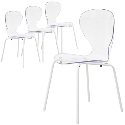 Oyster Modern Transparent Side Chair in White Base Set of 4