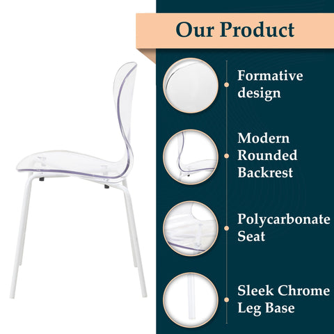 Oyster Modern Transparent Side Chair in White Base Set of 4