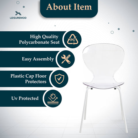 Oyster Modern Transparent Side Chair in White Base Set of 4