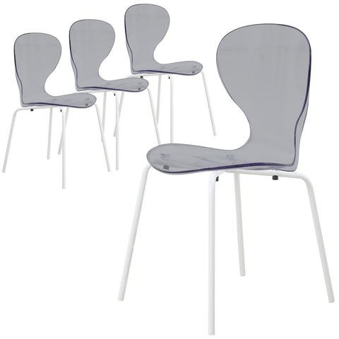 Oyster Modern Transparent Side Chair in White Base Set of 4