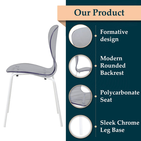 Oyster Modern Transparent Side Chair in White Base Set of 4