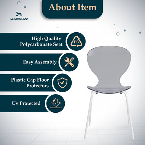 Oyster Modern Transparent Side Chair in White Base Set of 4