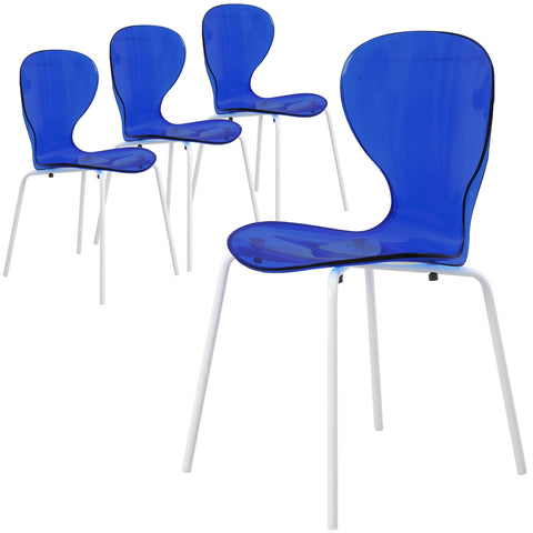 Oyster Modern Transparent Side Chair in White Base Set of 4