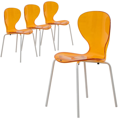 Oyster Modern Transparent Side Chair in White Base Set of 4