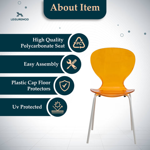 Oyster Modern Transparent Side Chair in White Base Set of 4