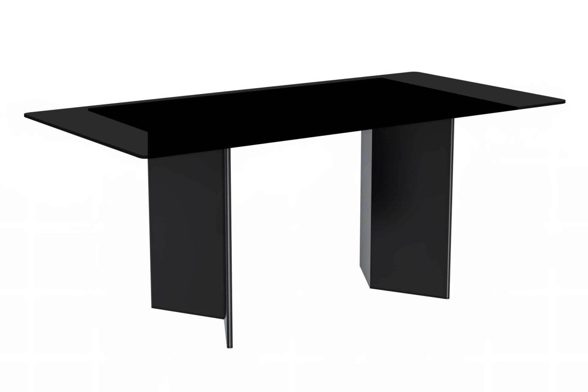 Olyra Dining Table with Rectangular Glass/Sintered Stone Tabletop and Stainless Steel Base