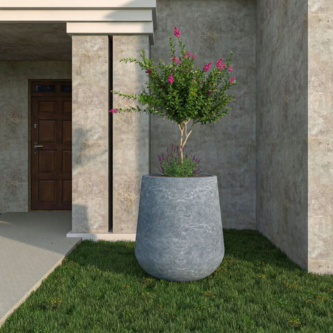 LeisureMod Orchid Modern Tapered Round Planter Pot in Fiberstone and Clay Weather Resistant Design