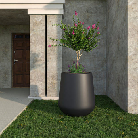 LeisureMod Orchid Modern Tapered Round Planter Pot in Fiberstone and Clay Weather Resistant Design