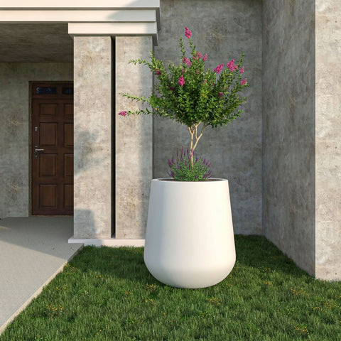 LeisureMod Orchid Modern Tapered Round Planter Pot in Fiberstone and Clay Weather Resistant Design