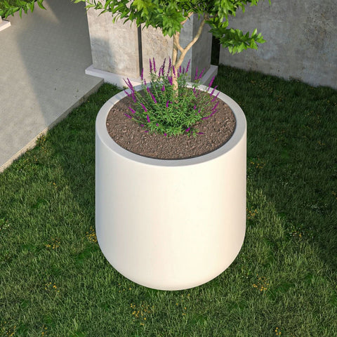 LeisureMod Orchid Modern Tapered Round Planter Pot in Fiberstone and Clay Weather Resistant Design