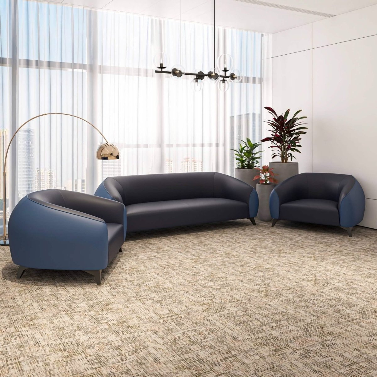 Opula 3 - Piece Leather Sofa Set with Solid Wood Frame and Stainless Steel Legs