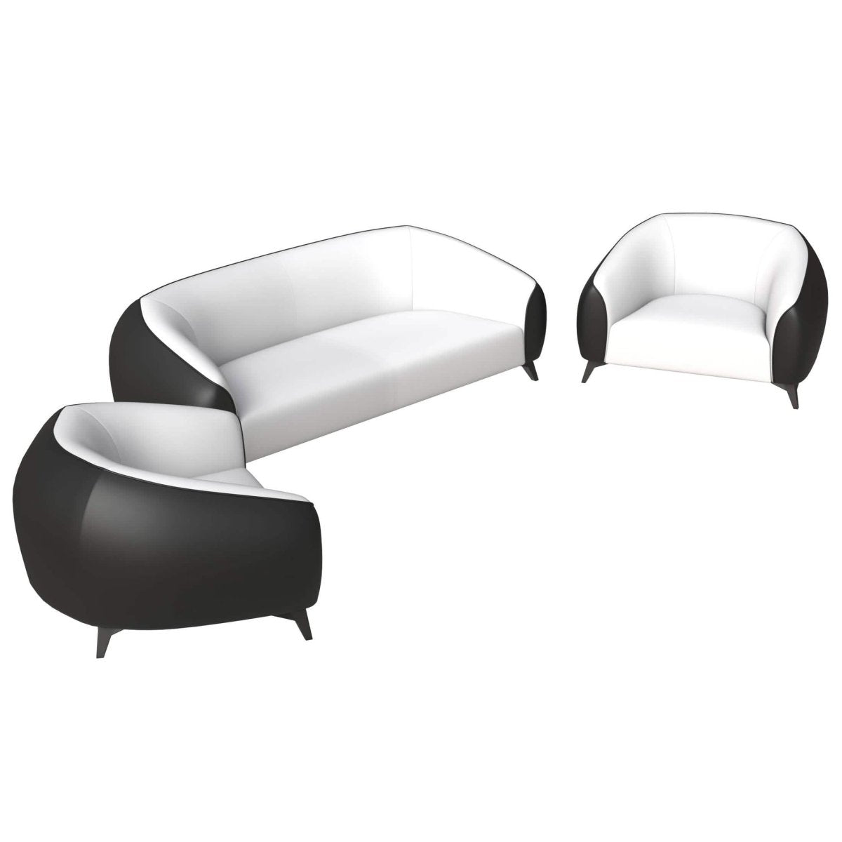 Opula 3 - Piece Leather Sofa Set with Solid Wood Frame and Stainless Steel Legs