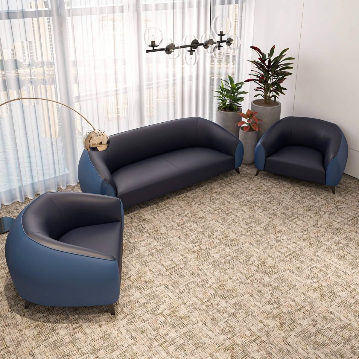 Opula 3 - Piece Leather Sofa Set with Solid Wood Frame and Stainless Steel Legs
