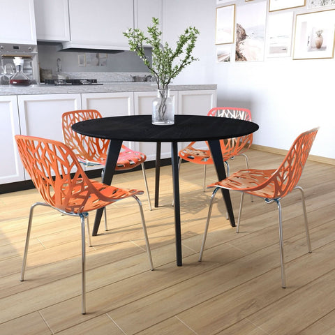 Asbury Polypropylene Dining Side Chair with Forest Cut-Out Design in Chrome