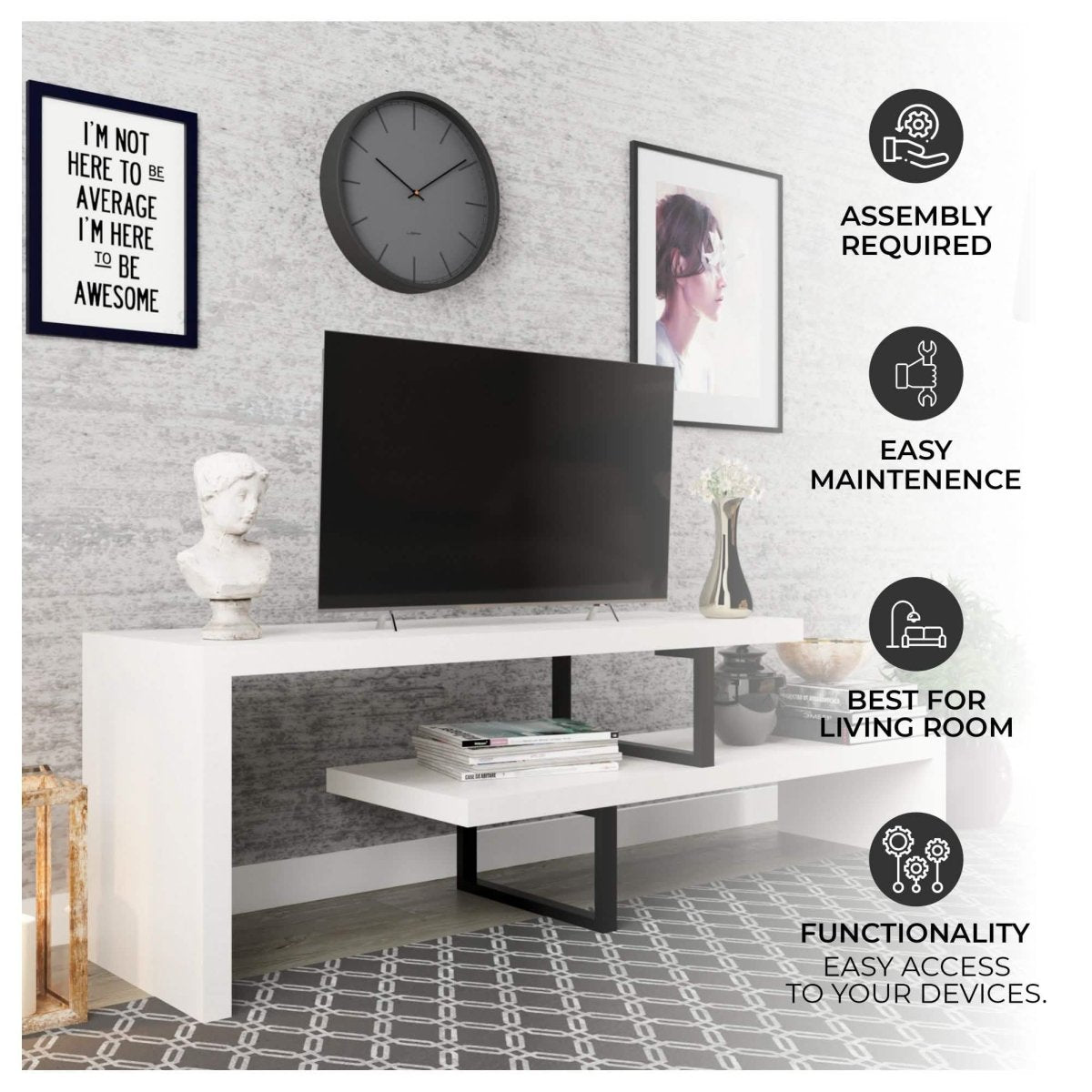 Orford Mid - Century Modern TV Stand with MDF Shelves and Powder Coated Iron Legs for Living Room