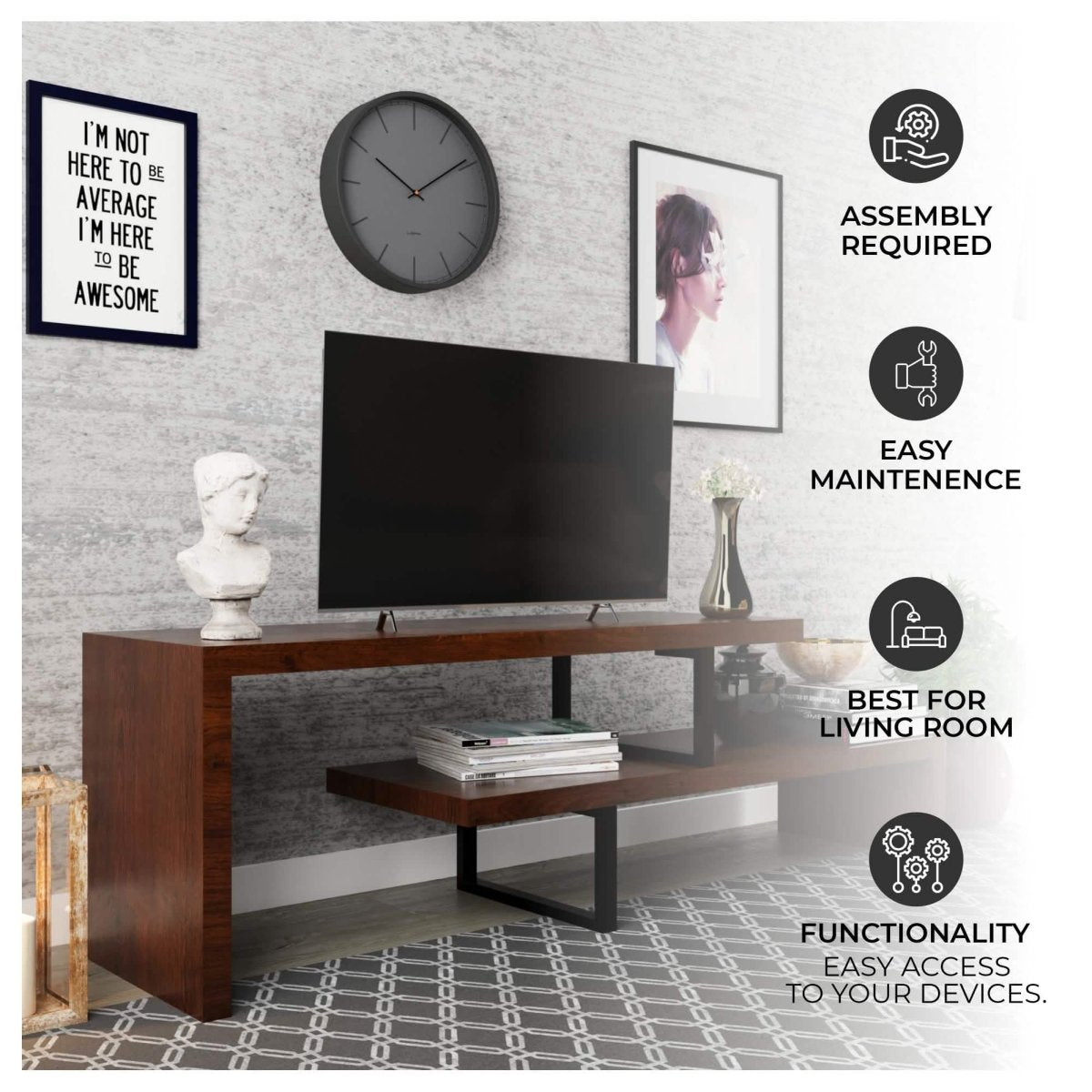 Orford Mid - Century Modern TV Stand with MDF Shelves and Powder Coated Iron Legs for Living Room