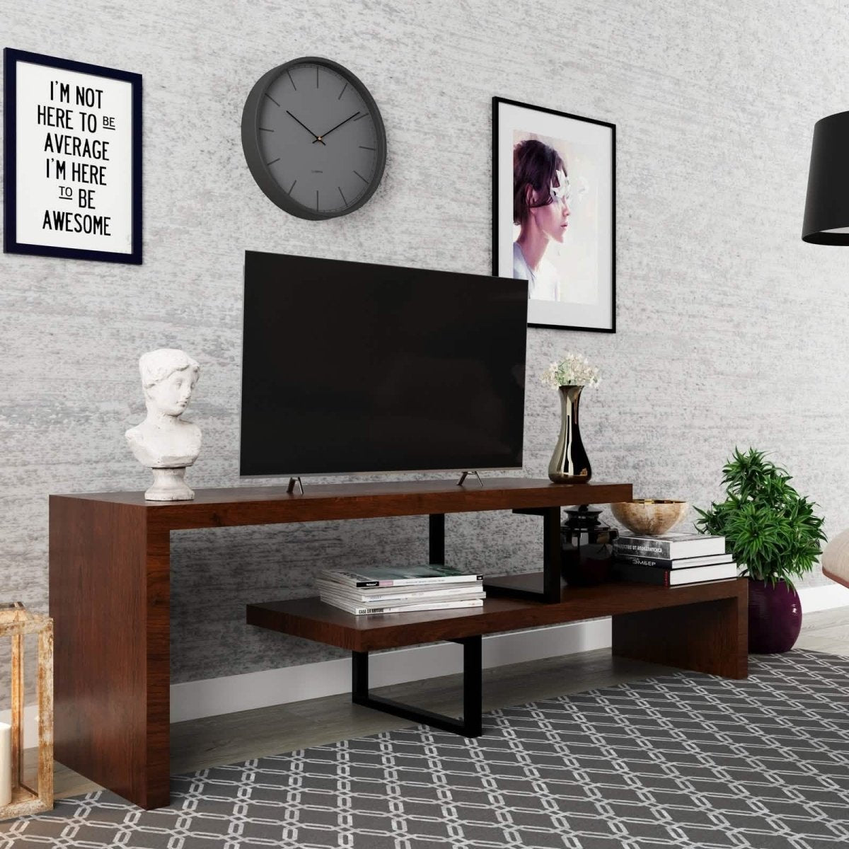 Orford Mid - Century Modern TV Stand with MDF Shelves and Powder Coated Iron Legs for Living Room
