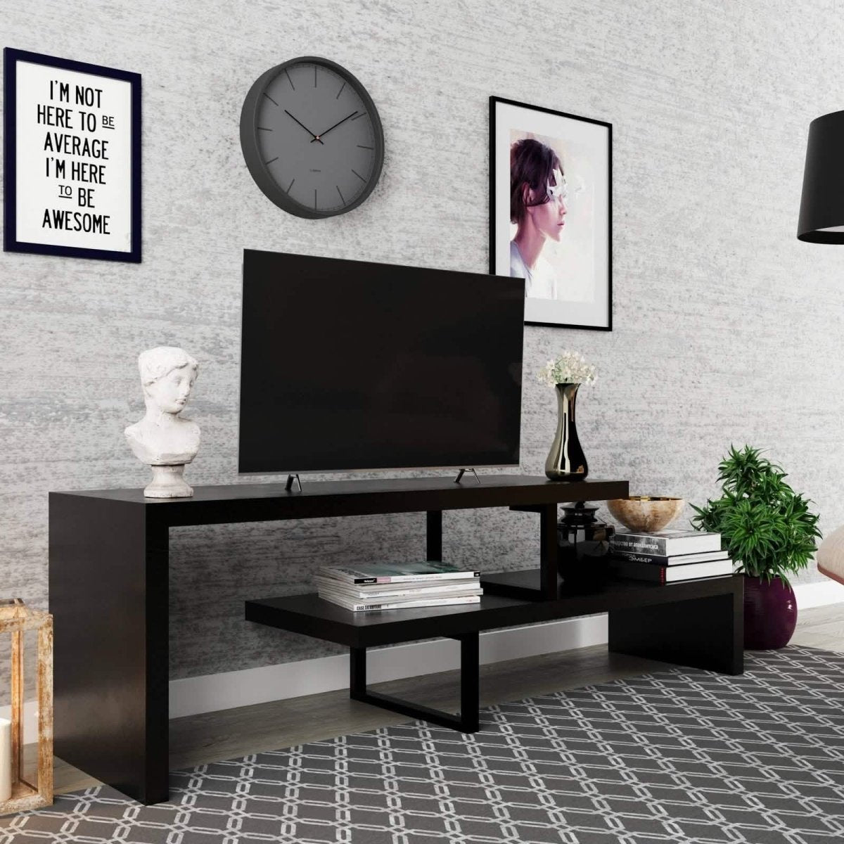 Orford Mid - Century Modern TV Stand with MDF Shelves and Powder Coated Iron Legs for Living Room