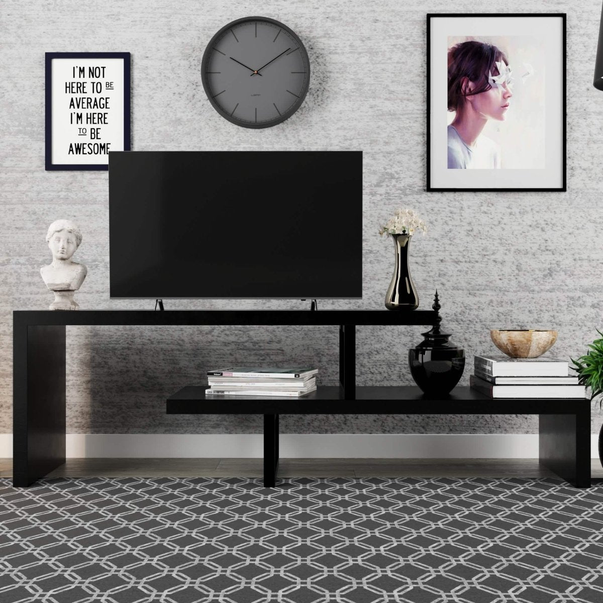 Orford Mid - Century Modern TV Stand with MDF Shelves and Powder Coated Iron Legs for Living Room