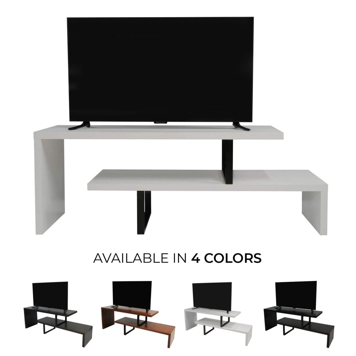 Orford Mid - Century Modern TV Stand with MDF Shelves and Powder Coated Iron Legs for Living Room
