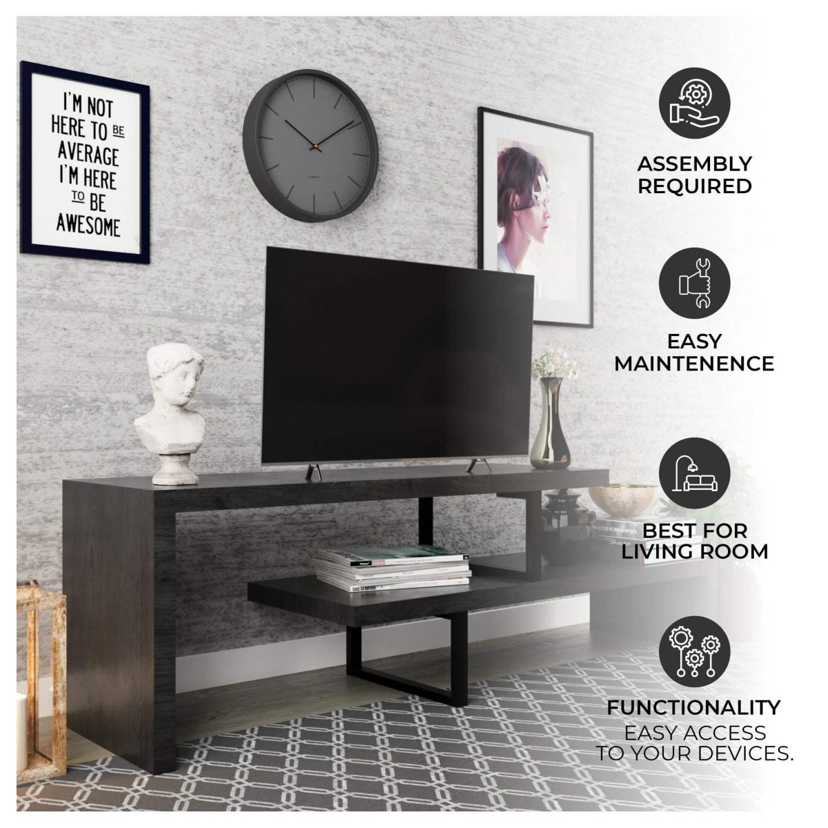 Orford Mid - Century Modern TV Stand with MDF Shelves and Powder Coated Iron Legs for Living Room