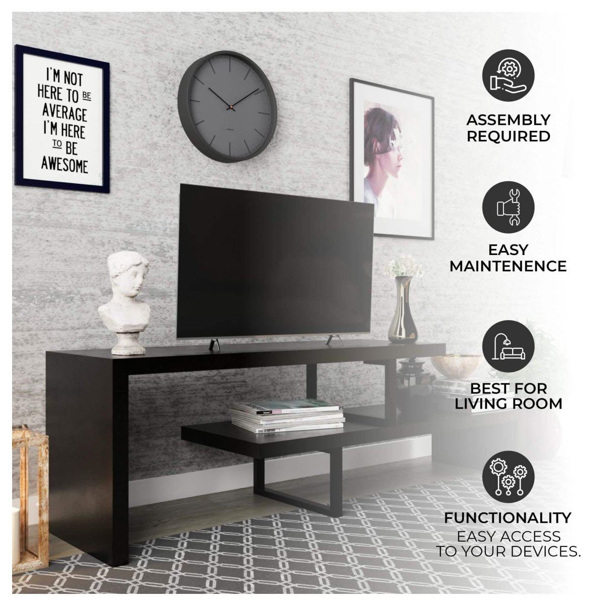 Orford Mid - Century Modern TV Stand with MDF Shelves and Powder Coated Iron Legs for Living Room