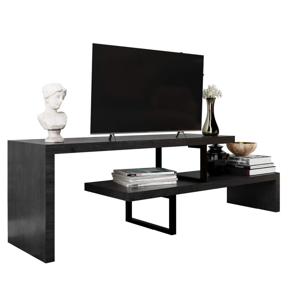 Orford Mid - Century Modern TV Stand with MDF Shelves and Powder Coated Iron Legs for Living Room