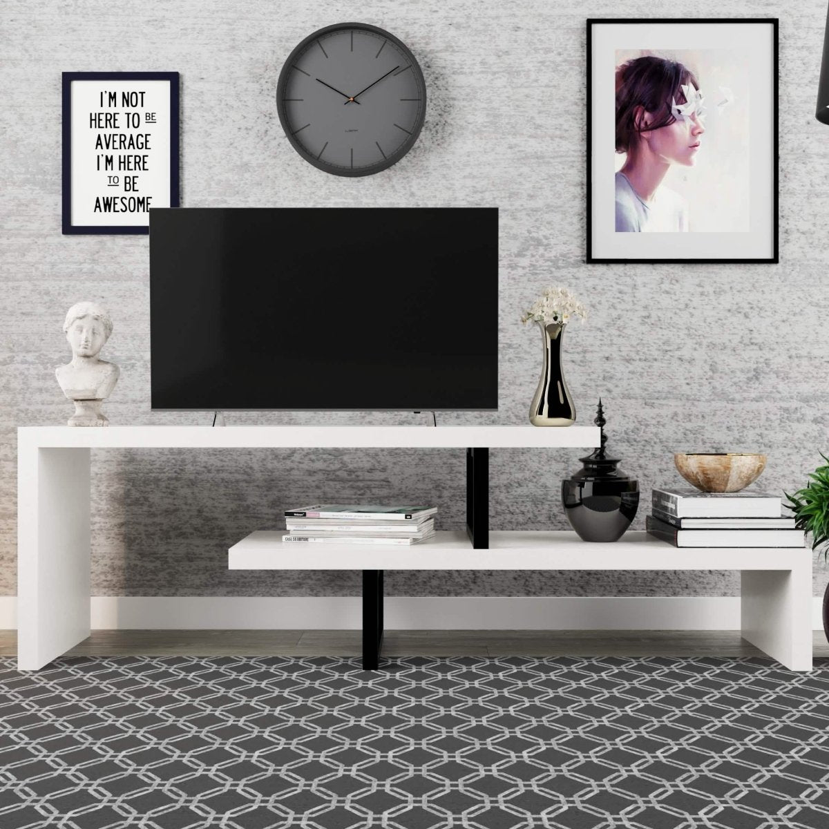 Orford Mid - Century Modern TV Stand with MDF Shelves and Powder Coated Iron Legs for Living Room