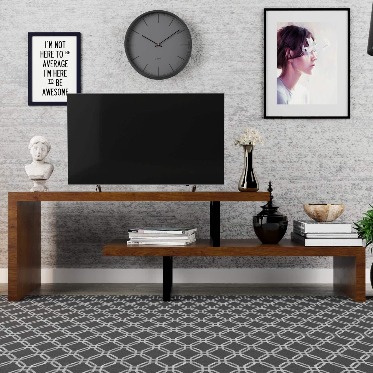 Orford Mid - Century Modern TV Stand with MDF Shelves and Powder Coated Iron Legs for Living Room