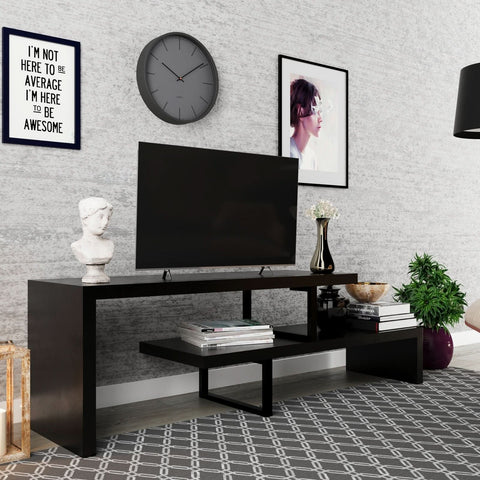 Orford Mid-Century Modern TV Stand with MDF Shelves and Powder Coated Iron Legs for Living Room
