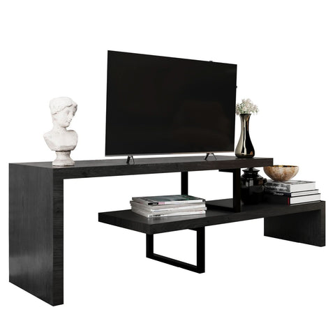 Orford Mid-Century Modern TV Stand with MDF Shelves and Powder Coated Iron Legs for Living Room