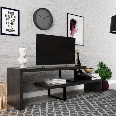 Orford Mid-Century Modern TV Stand with MDF Shelves and Powder Coated Iron Legs for Living Room