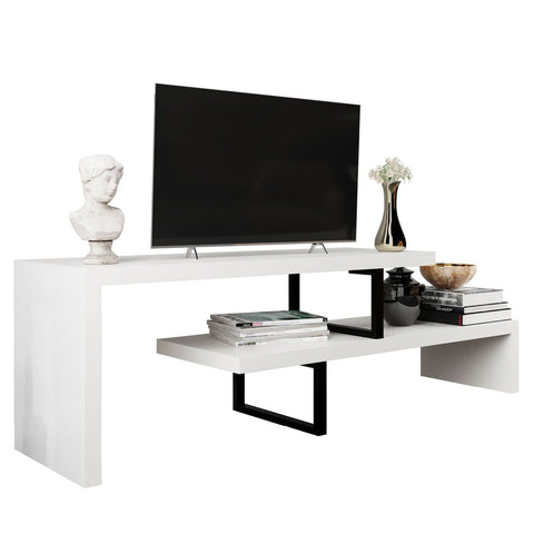 Orford Mid-Century Modern TV Stand with MDF Shelves and Powder Coated Iron Legs for Living Room