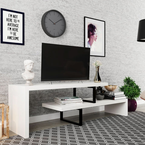 Orford Mid-Century Modern TV Stand with MDF Shelves and Powder Coated Iron Legs for Living Room