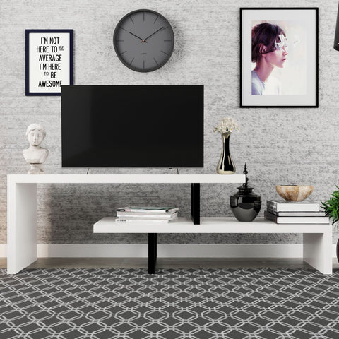 Orford Mid-Century Modern TV Stand with MDF Shelves and Powder Coated Iron Legs for Living Room