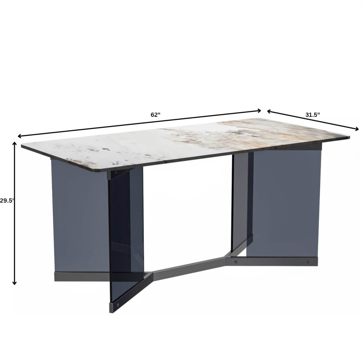 Oryn Modern Rectangular Dining Table with Glass/Sintered Stone Tabletop