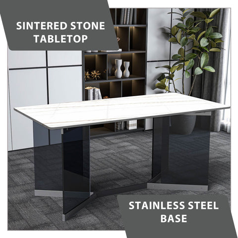 Oryn Modern Rectangular Dining Table with Glass/Sintered Stone Tabletop