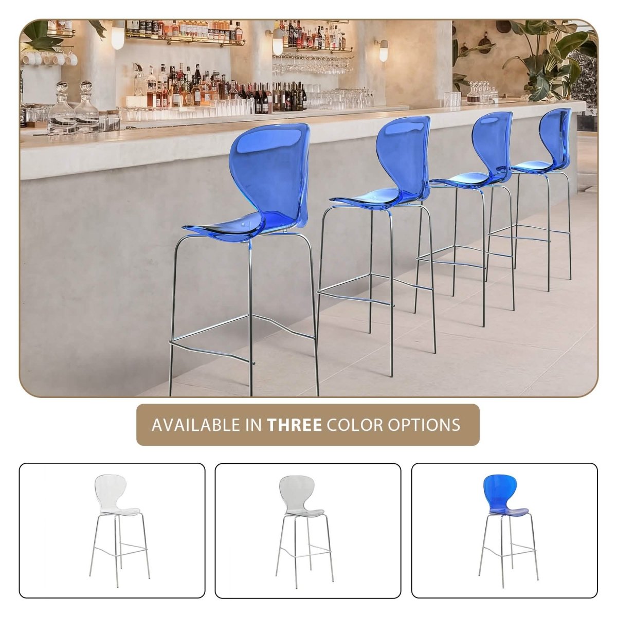 Oyster Mid - Century Modern Acrylic Barstool with Steel Frame in Chrome