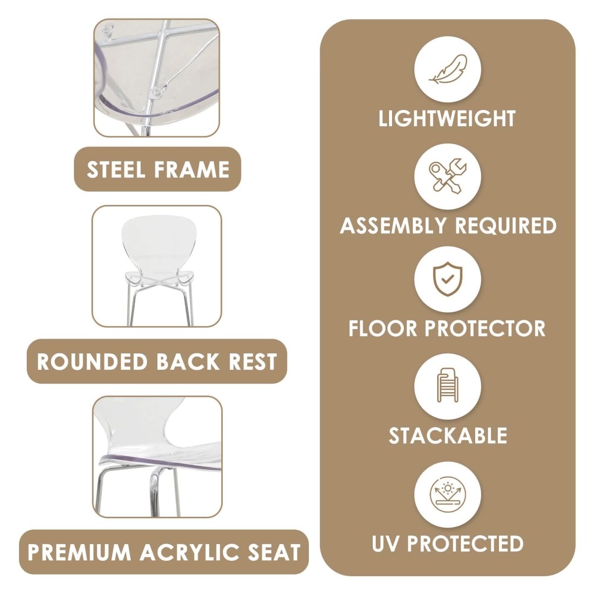 Oyster Mid - Century Modern Acrylic Barstool with Steel Frame in Chrome