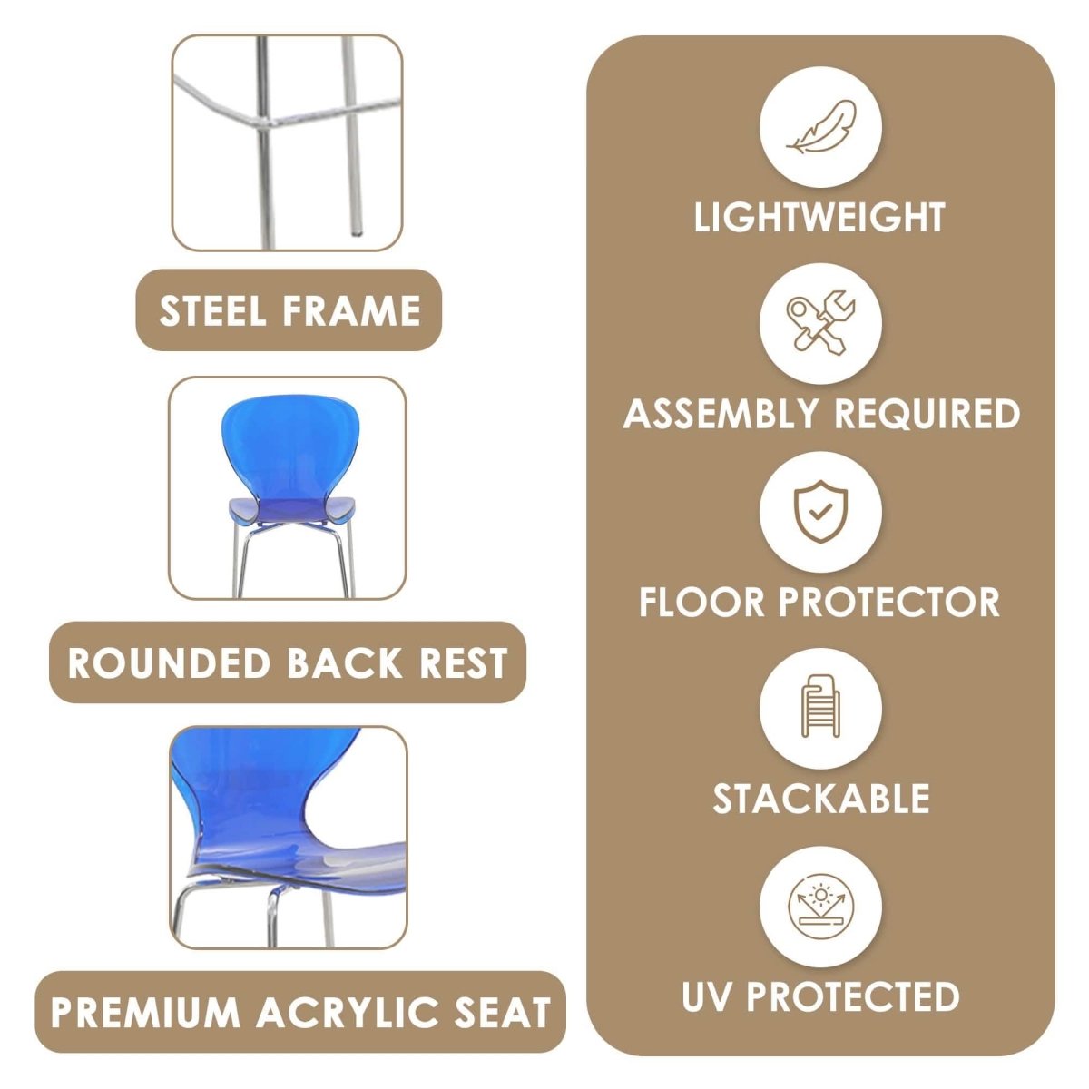 Oyster Mid - Century Modern Acrylic Barstool with Steel Frame in Chrome