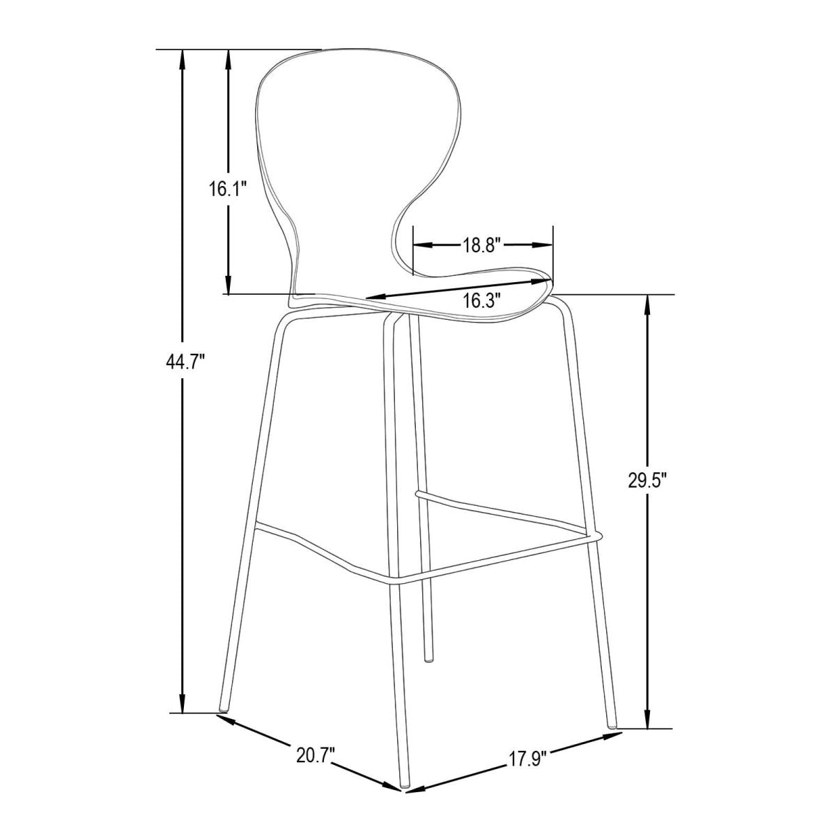 Oyster Mid - Century Modern Acrylic Barstool with Steel Frame in Chrome