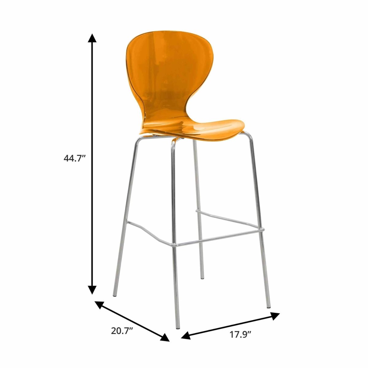Oyster Mid - Century Modern Acrylic Barstool with Steel Frame in Chrome