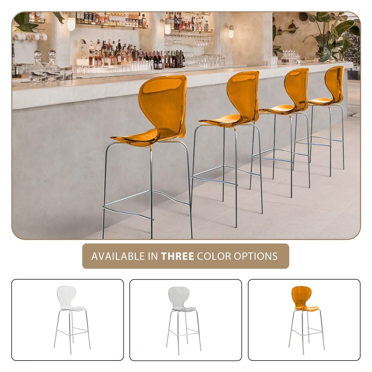 Oyster Mid - Century Modern Acrylic Barstool with Steel Frame in Chrome