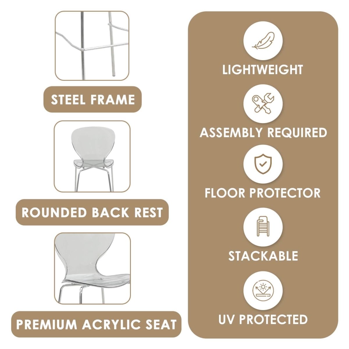 Oyster Mid - Century Modern Acrylic Barstool with Steel Frame in Chrome