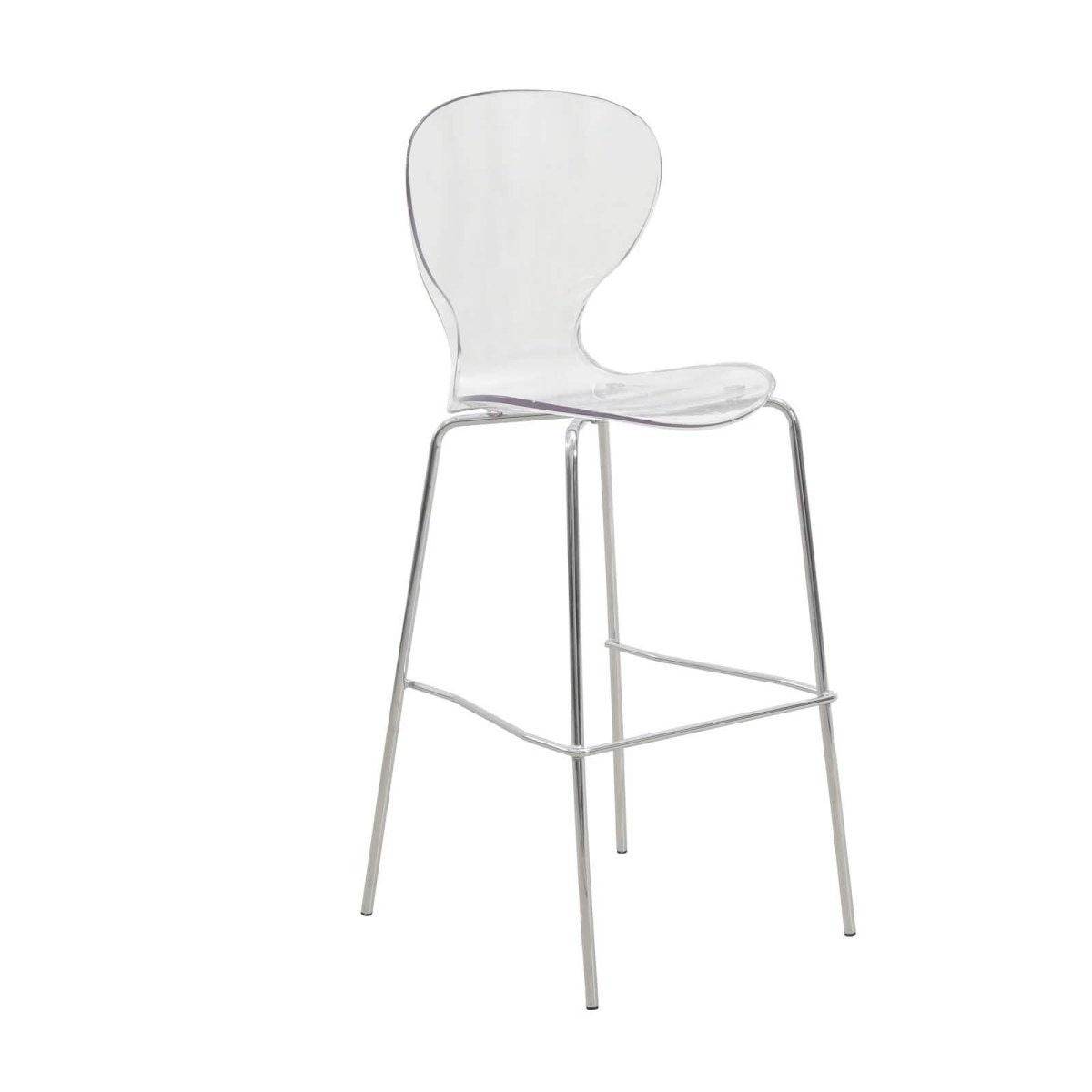 Oyster Mid - Century Modern Acrylic Barstool with Steel Frame in Chrome
