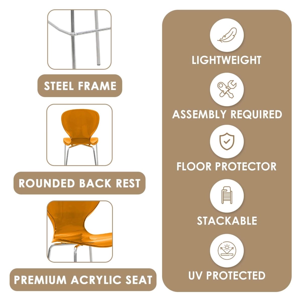 Oyster Mid - Century Modern Acrylic Barstool with Steel Frame in Chrome