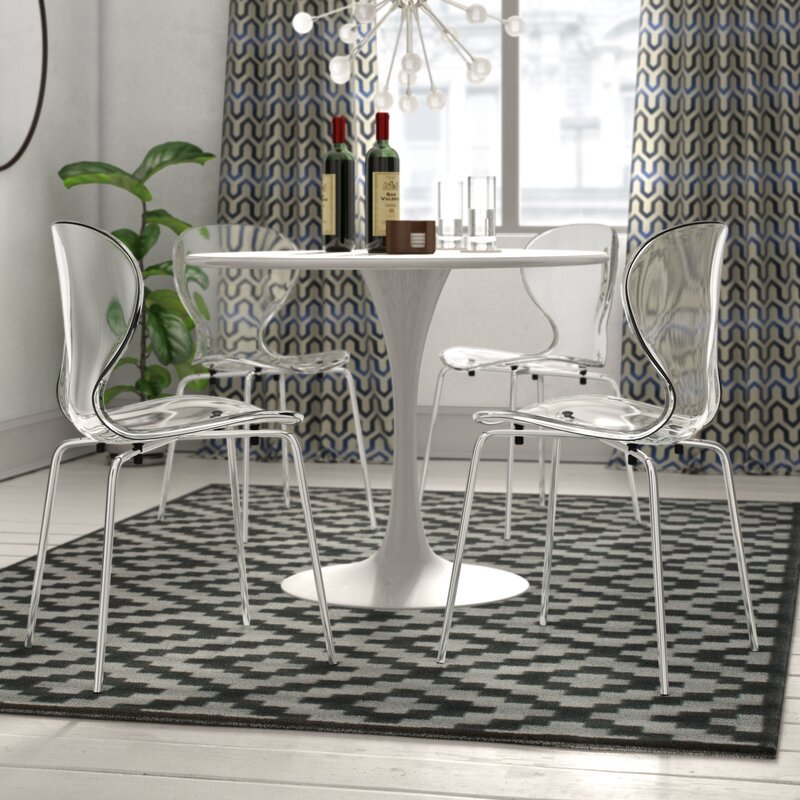 Oyster Modern Stackable Dining Side Chair with Chrome/White/Black Stainless Steel Legs