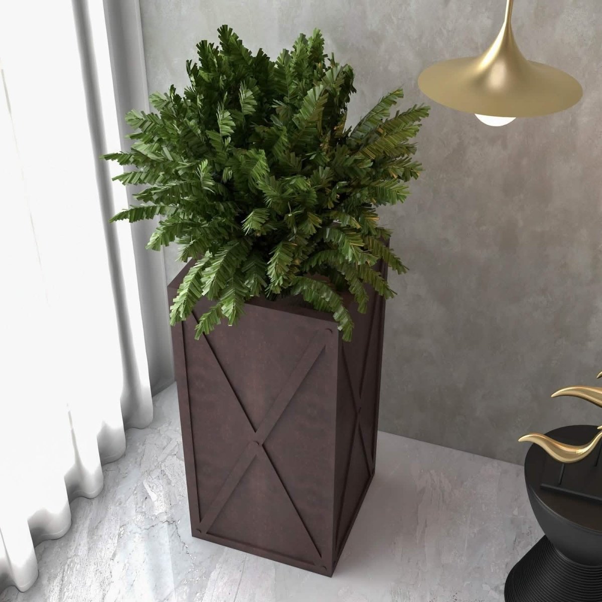 Papyrus Indoor Outdoor Fiberstone and Clay Rectangular Planter with Drainage Holes