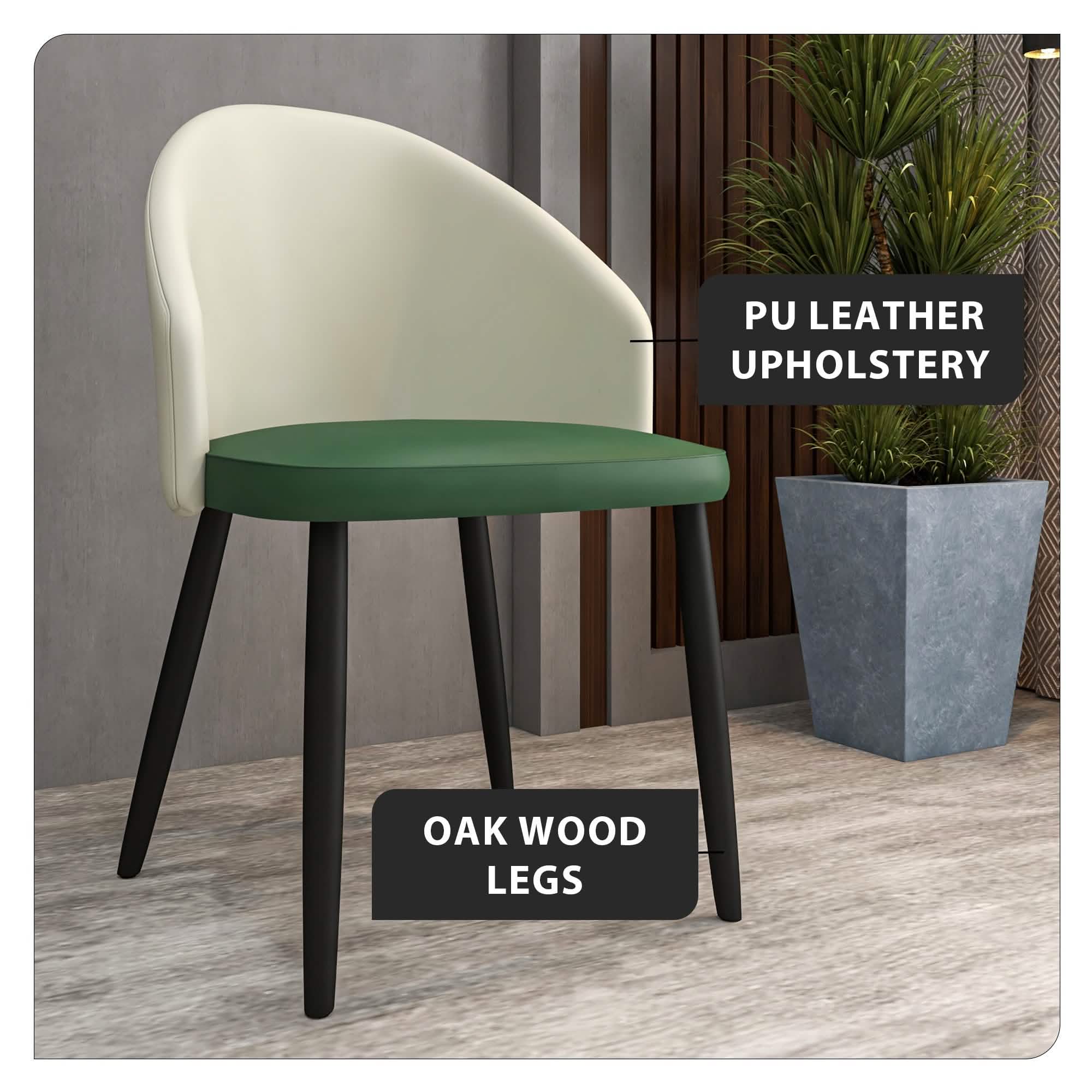 Paradiso Dining Chairs Leather Seat and Curved Back with Oak Wood Legs Set of 4