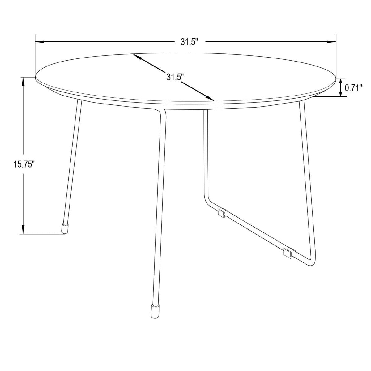 Pemborke Round Coffee Table with Oak Wood Tabletop in Iron